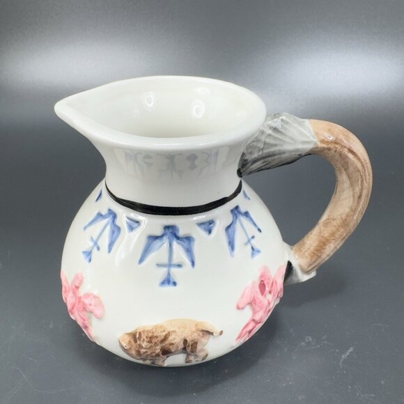Vintage Omnibus Fitz & Floyd Ceramic Small Pitcher Creamer Buffalo Hunt Scene - Picture 14 of 15